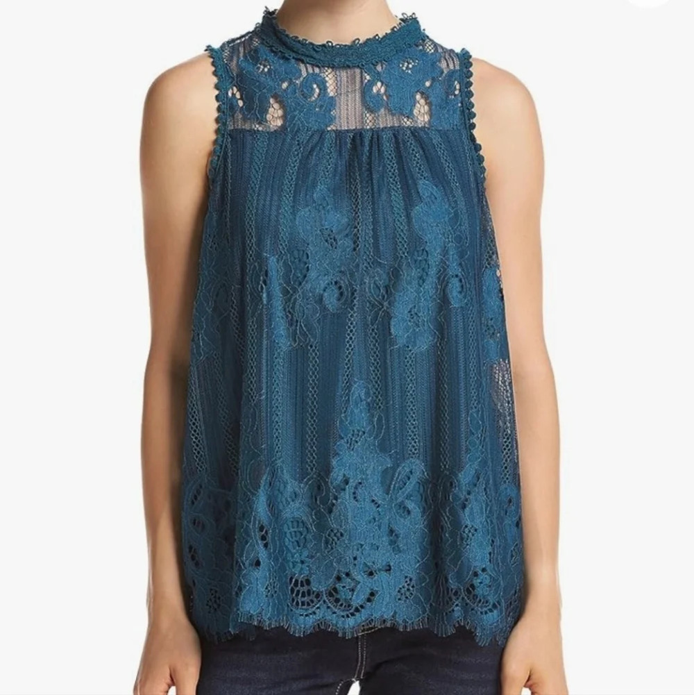 Taylor & Sage lace high collar teal tank SZ 2X